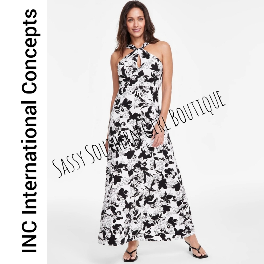 🆕⭐ INC International Concepts Black White Floral Maxi Dress